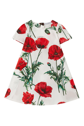 فستان بوبلين بنقشة زهور الخشخاش